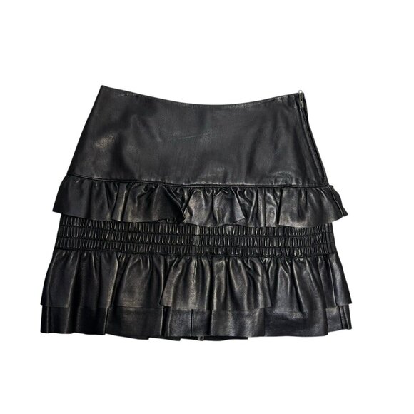 Maje lamb Leather Skirt Black Jupia Ruffle Mini A Line size XS - Picture 9 of 9